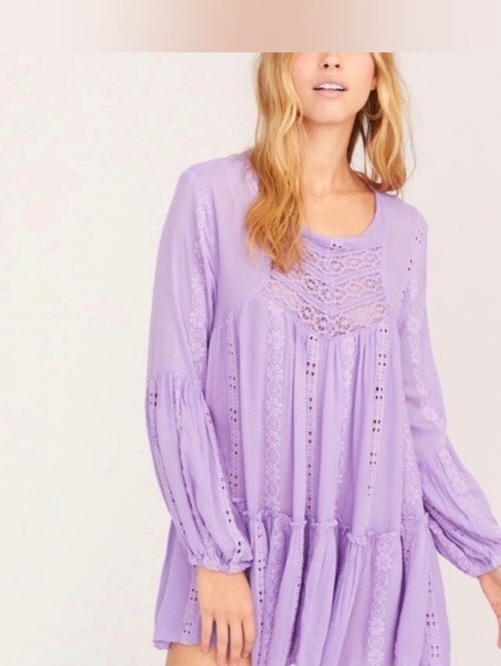 Free People Kiss Kiss Oversized Embroidered Tunic purple PTP 21"
